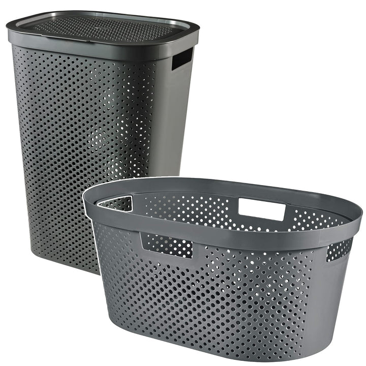 Curver Infinity Recycled mangle / laundry basket, Capacity 40L, Dark Grey, 100% recycled, 245675 + Curver Infinity Recycled 60L laundry basket
