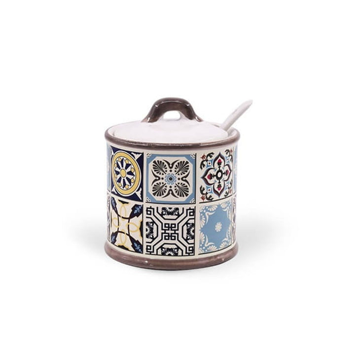 Ceramic sugar bowl Holiday in Porto Maestro, Capacity 300ml, Set includes - ceramic spoon, MR-20005-09 + ceramic butter bowl Holiday in Porto Maestro, MR-20005-45