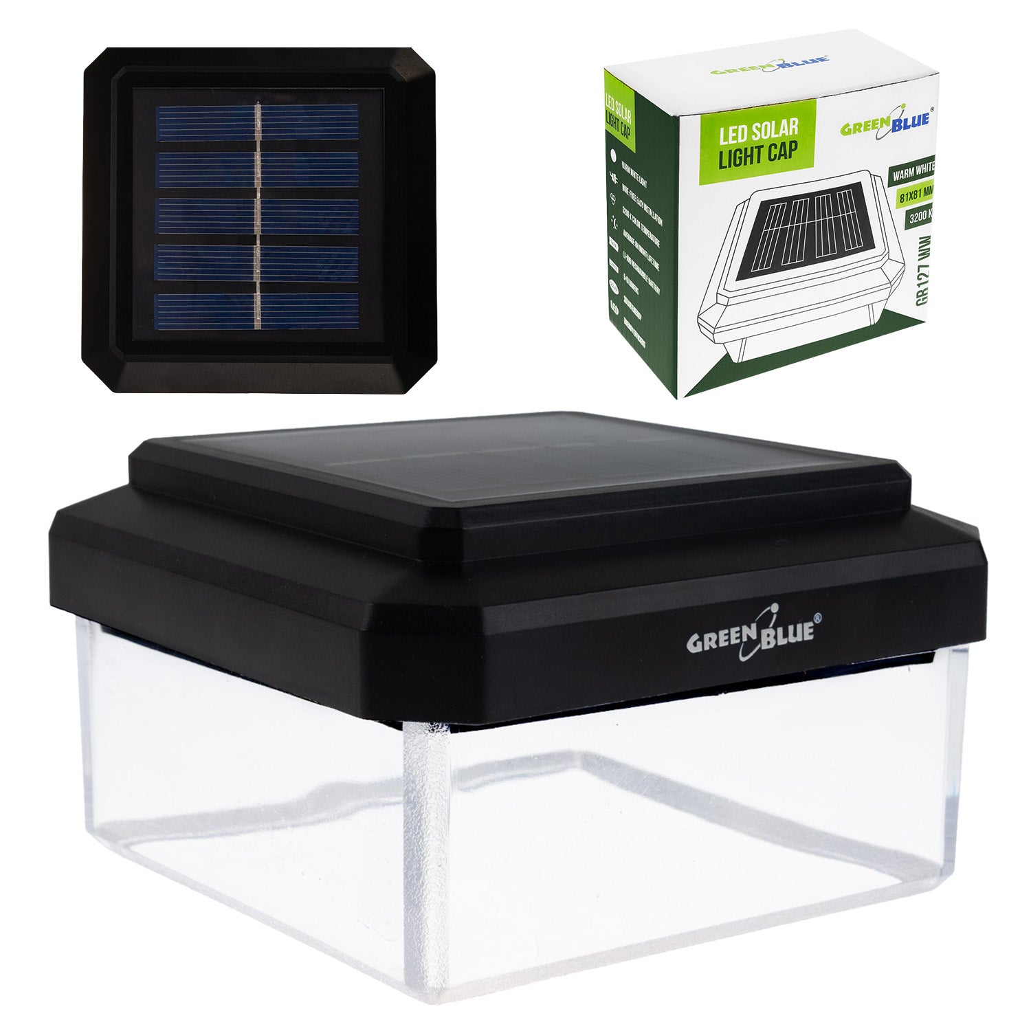 GreenBlue Solar LED Post Light, 100x100mm, Envelope-Shaped Canopy, 320 ...