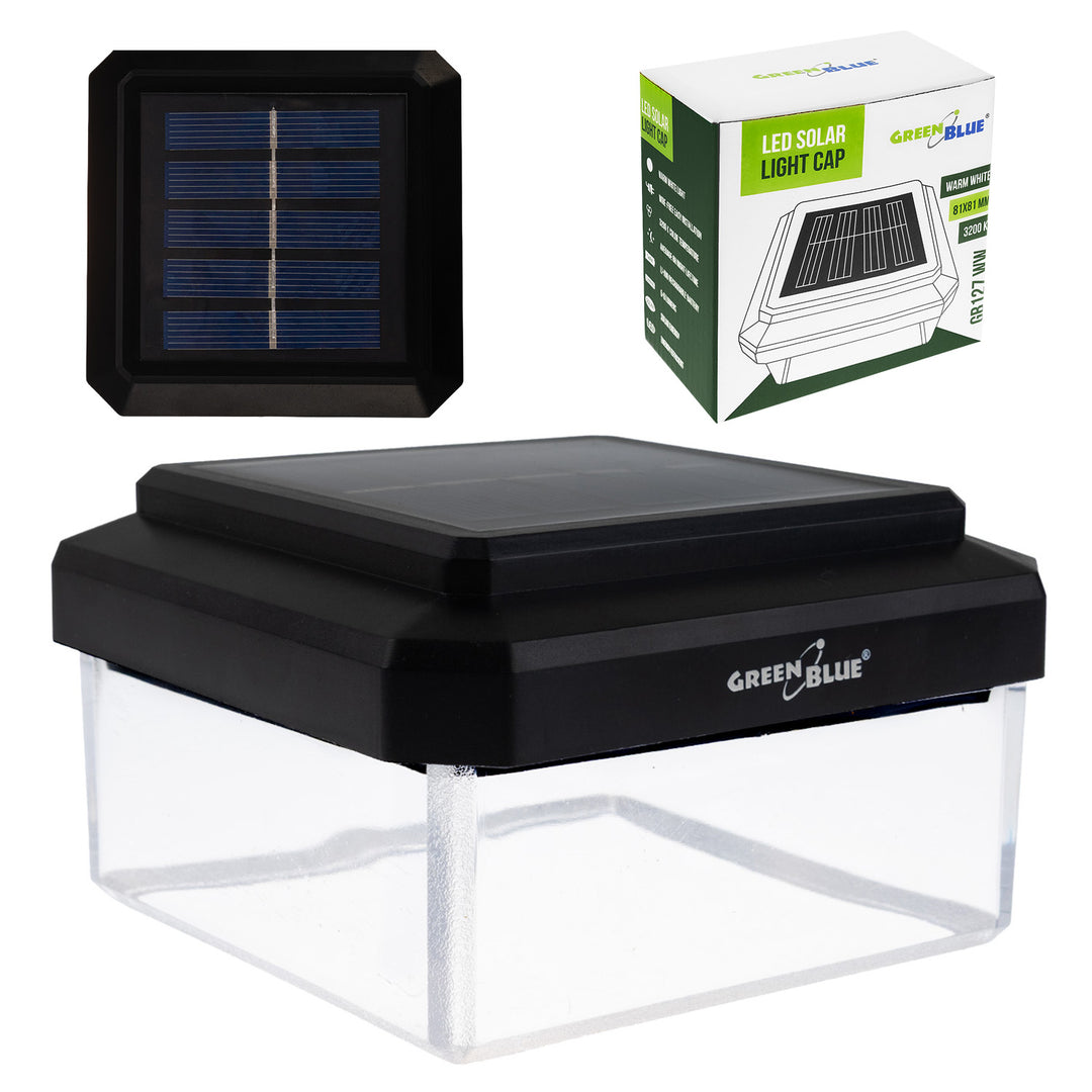 GreenBlue Solar LED Post Light, 100x100mm, Envelope-Shaped Canopy, 3200K, GB128 WW
