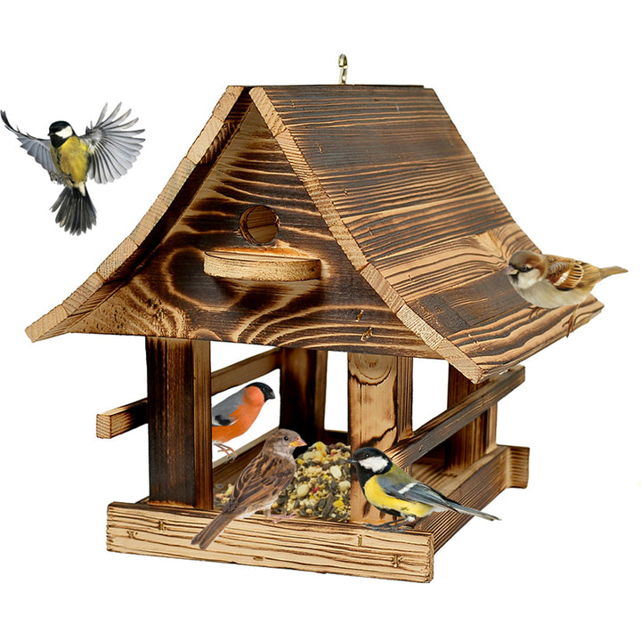 Woodok bird feeder, wooden, tan, hanging hook + bird seed 1kg.