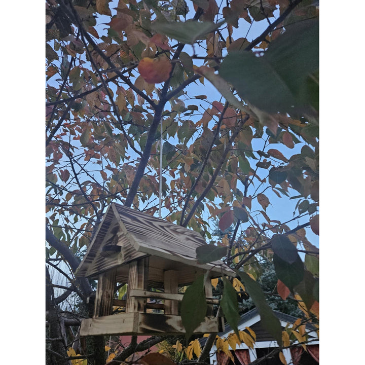 Woodok bird feeder, wooden, tan, hanging hook + bird seed 1kg.