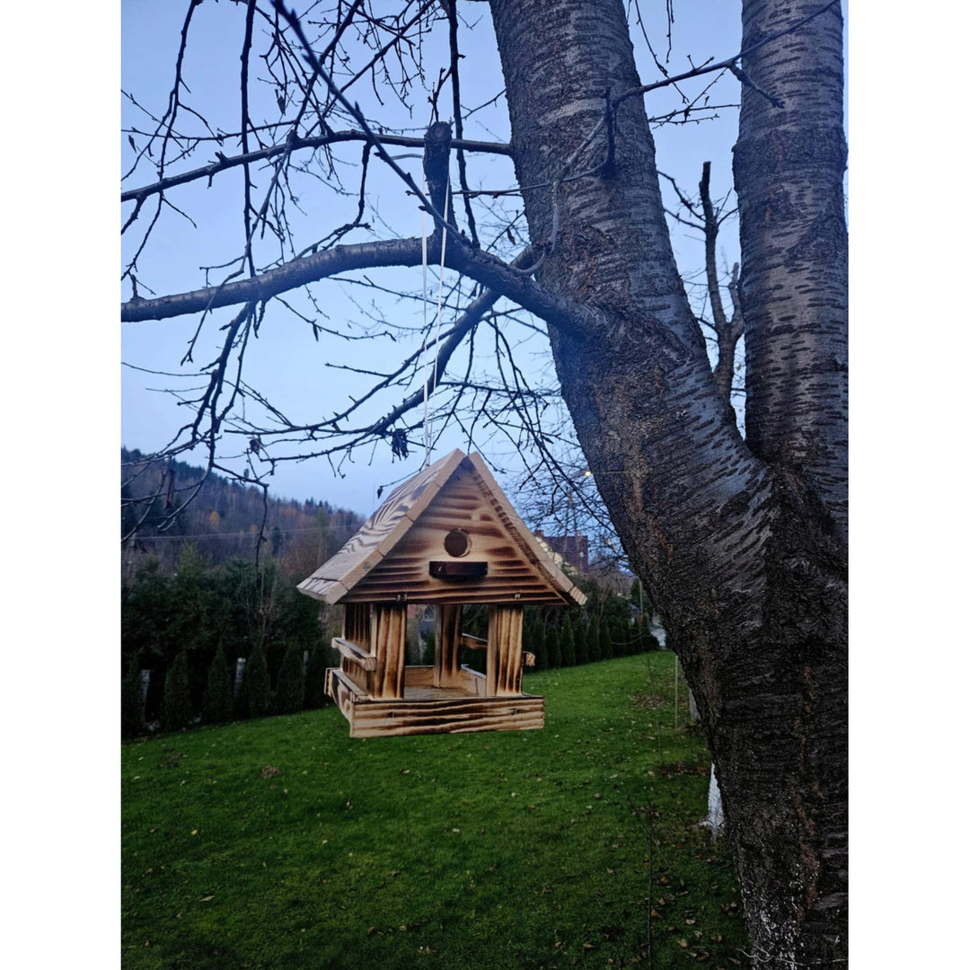Woodok bird feeder, wooden, tan, hanging hook + bird seed 1kg.