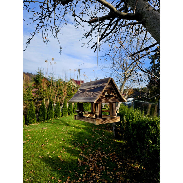 Woodok bird feeder, wooden, tan, hanging hook + bird seed 1kg.
