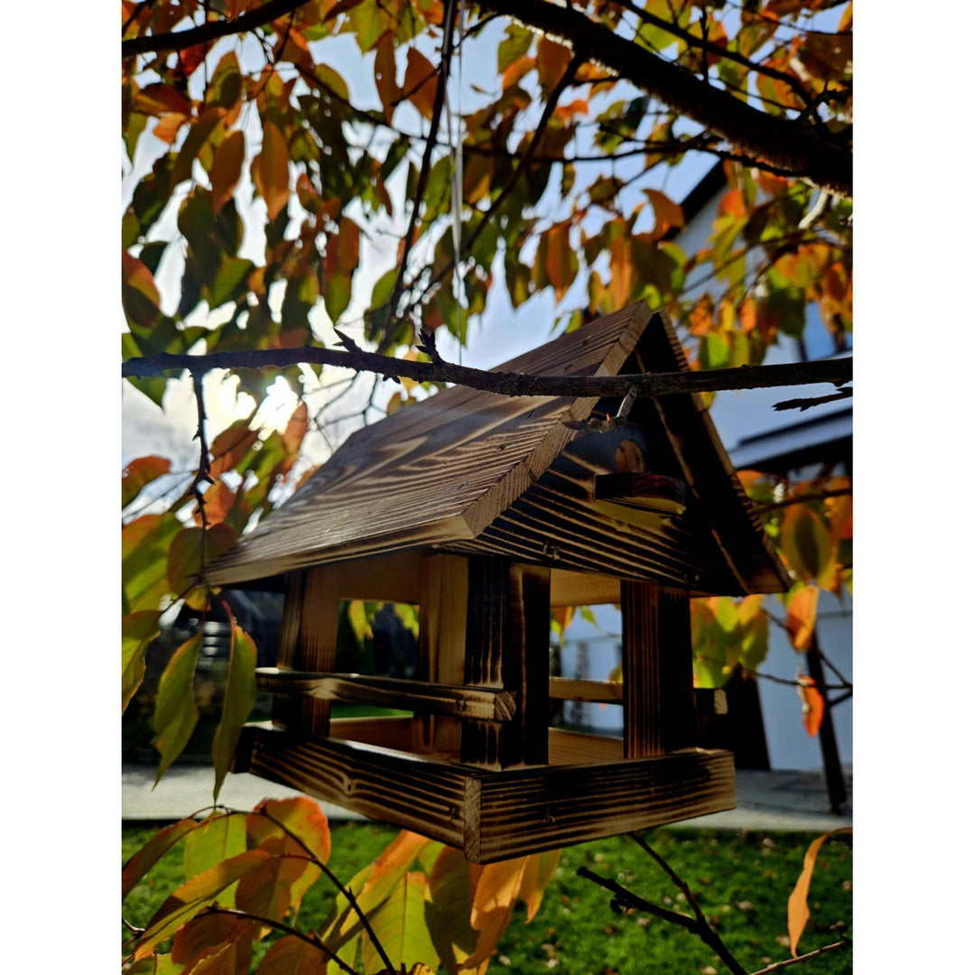 Woodok bird feeder, wooden, tan, hanging hook + bird seed 1kg.