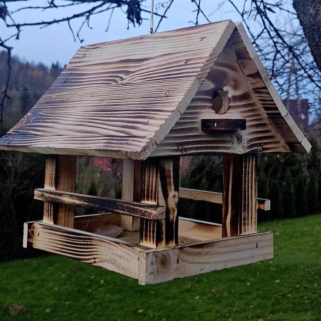 Woodok bird feeder, wooden, tan, hanging hook + bird seed 1kg.