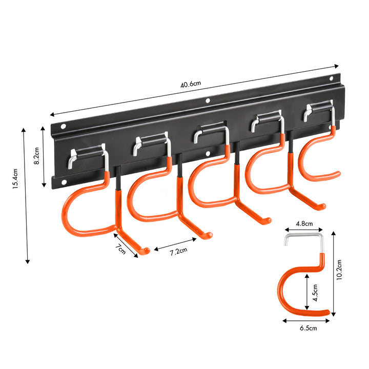 Maclean Wall-Mounted Garden Tool Organizer, steel, with hooks, max. load 30 kg, width 40 cm, MC-193