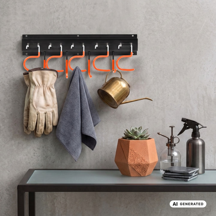 Maclean Wall-Mounted Garden Tool Organizer, steel, with hooks, max. load 30 kg, width 40 cm, MC-193