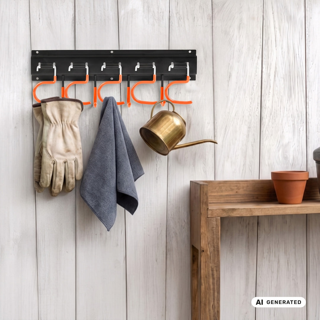 Maclean Wall-Mounted Garden Tool Organizer, steel, with hooks, max. load 30 kg, width 40 cm, MC-193