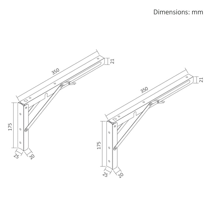 Maclean Folding Wall Shelf Bracket, min. 300 mm, max. 600 mm, max. 50 kg, 2 pieces, MC-195