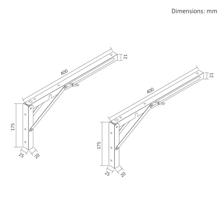 Maclean Folding Wall Shelf Bracket, min. 350 mm, max. 700 mm, max. 50 kg, 2 pieces, MC-196
