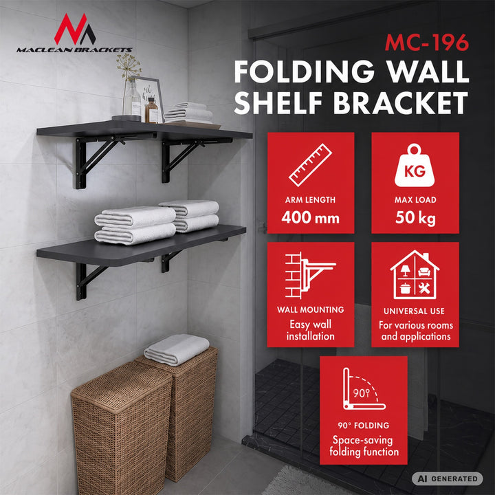 Maclean Folding Wall Shelf Bracket, min. 350 mm, max. 700 mm, max. 50 kg, 2 pieces, MC-196