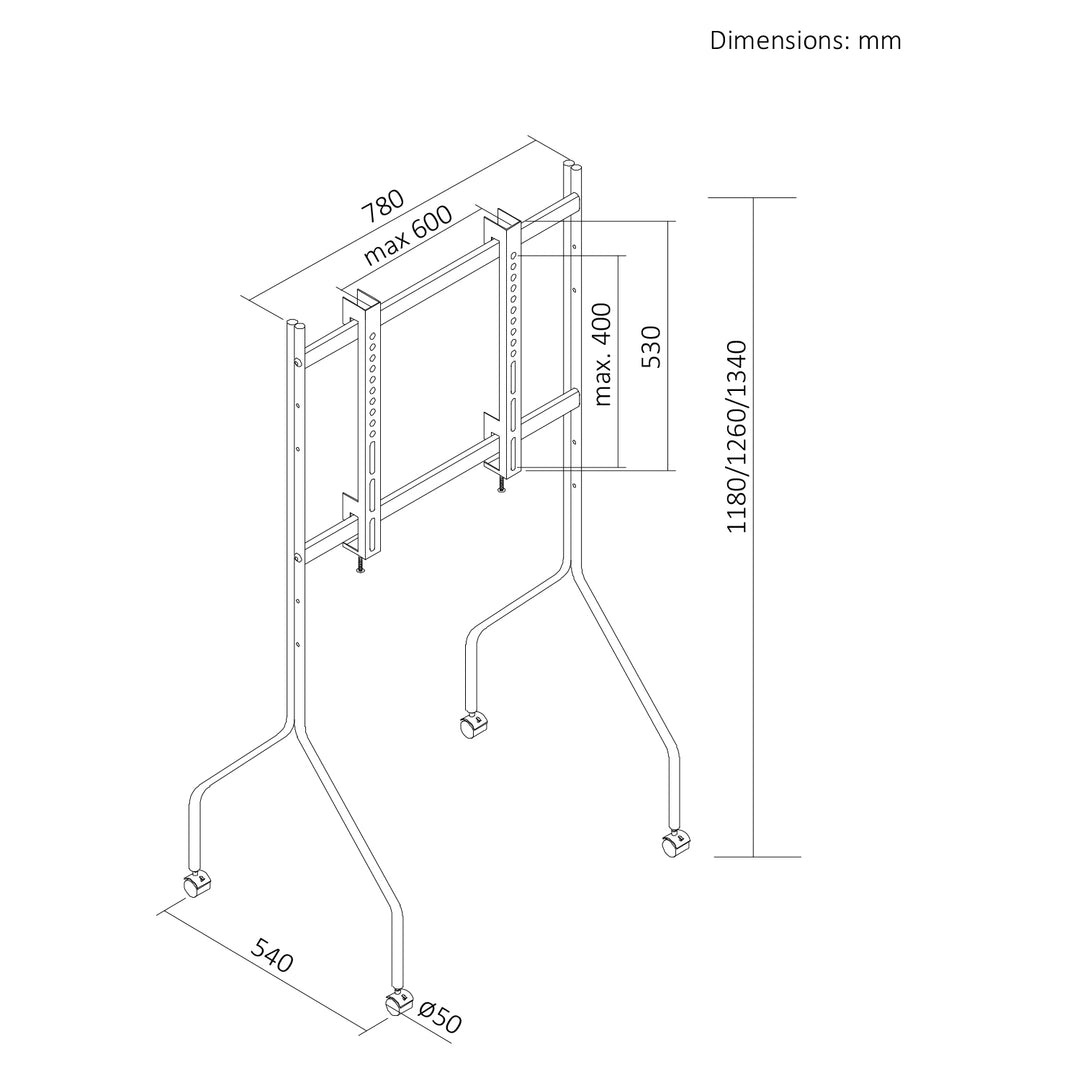 Maclean TV Stand / Cart, on wheels, 37–80", max. load 50 kg, max. VESA 600x400, black, MC-180 B