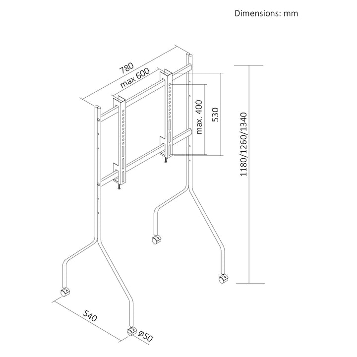 Maclean TV Stand / Cart, on wheels, 37–80", max. load 50 kg, max. VESA 600x400, black, MC-180 B