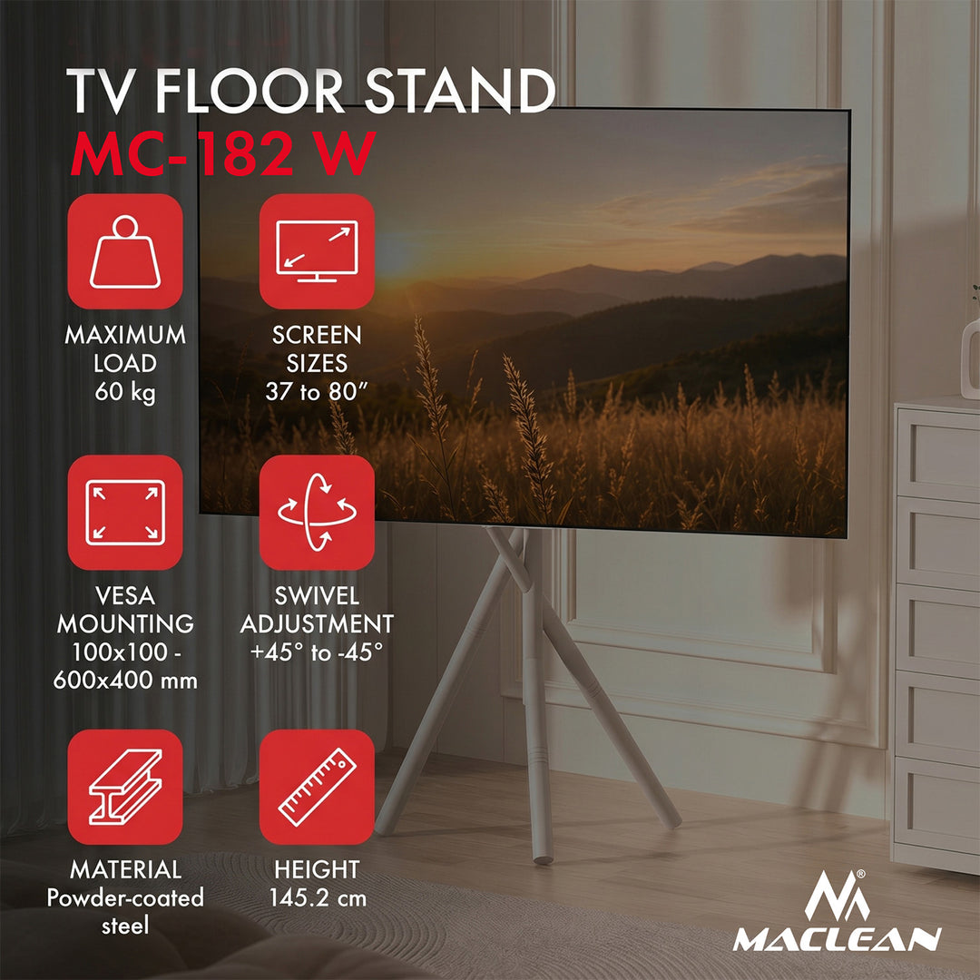 Maclean TV Floor Stand/Mount, 37–80", max. VESA 600x400, max. 60 kg, MC-182 W