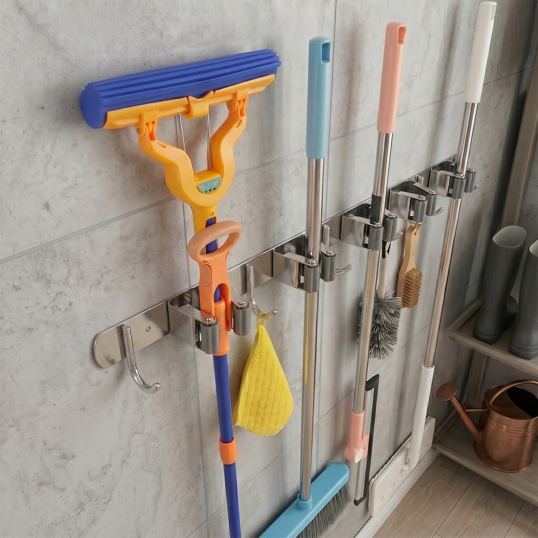 Maclean wall-mounted organizer for garden tools and mops, steel, with hooks, max. load 20 kg, width 60 cm, MC-185
