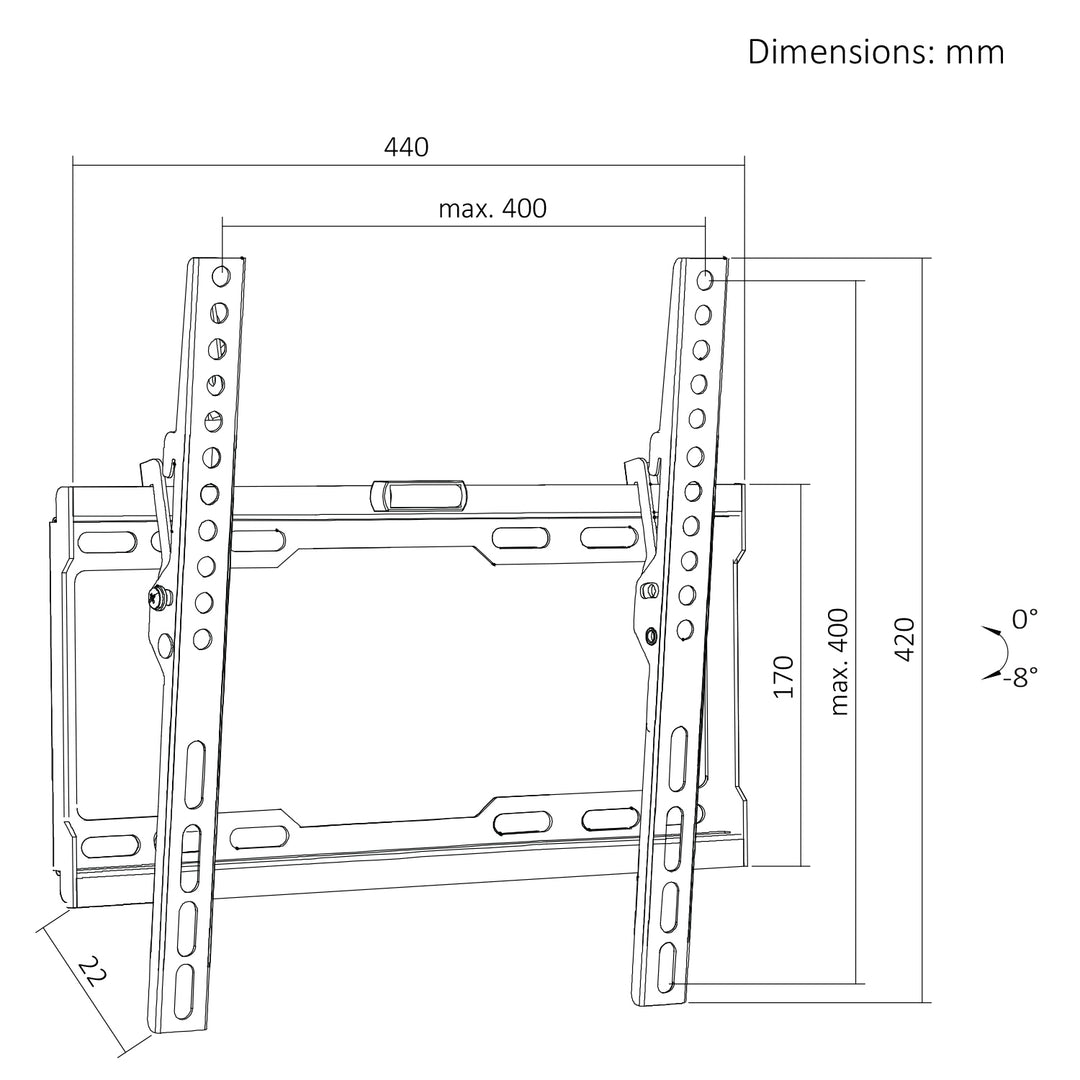 Maclean TV Mount / Bracket, max VESA 400x400, 32-75", up to 45 kg, black, tilt adjustment 0°–8°, MC-187