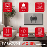 Maclean TV Mount / Bracket, max VESA 200x200, 13-43", up to 45 kg, black, tilt adjustment +2°–-10°, MC-189