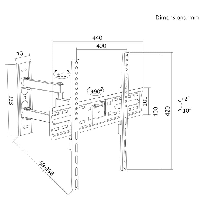 Maclean TV Mount / Bracket, max VESA 400x400, 32-55", up to 30 kg, black, tilt adjustment +2°–-10° and swivel adjustment +90°–-90°, MC-191
