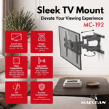 Maclean TV Mount / Bracket, max VESA 400x400, 32-70", up to 40 kg, black, tilt adjustment +12°–-12° and swivel adjustment +60°–-60°, MC-192