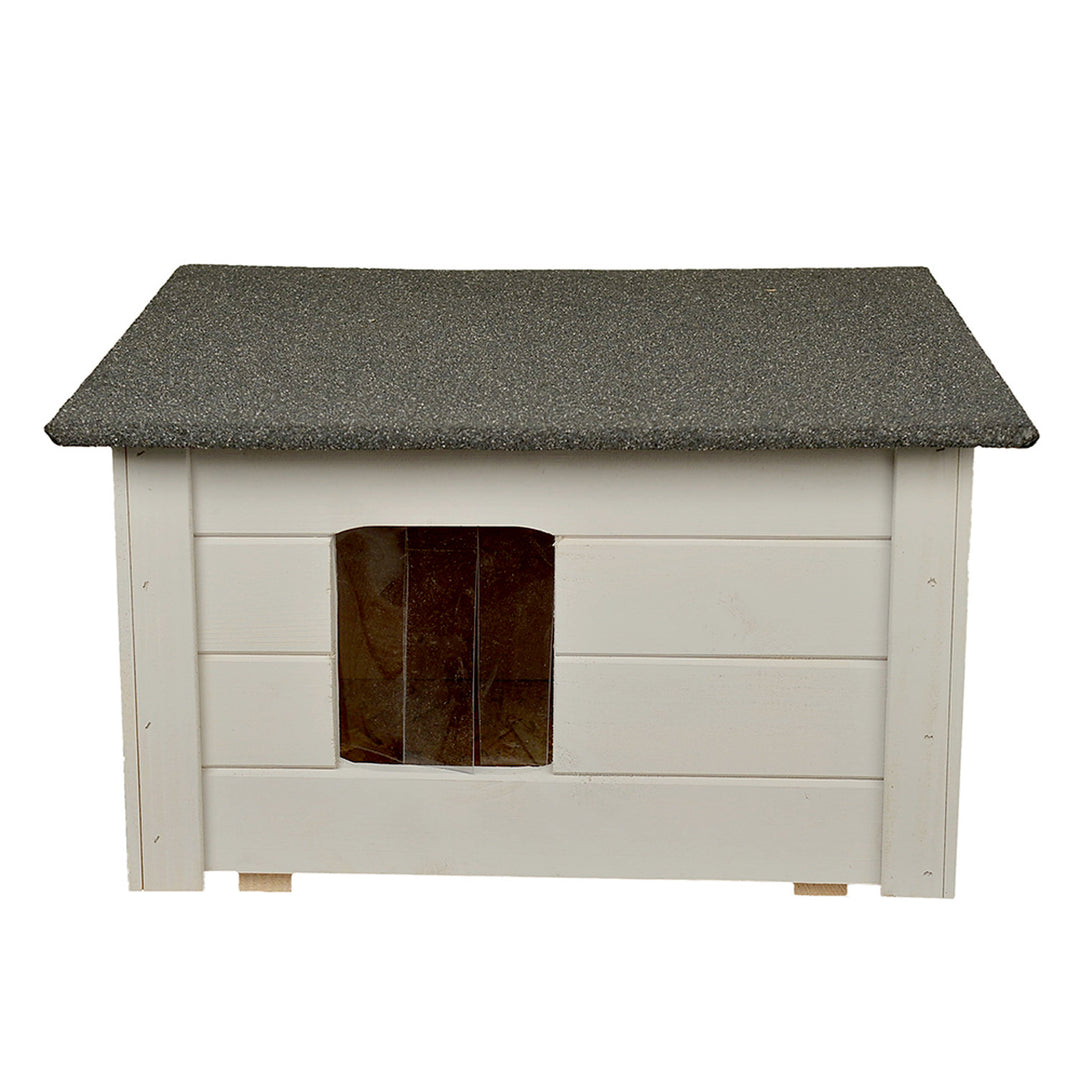 Kennel for dog, cat Woodok, insulated, spruce wood, light ash color + bed