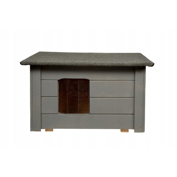 Kennel for dog, cat Woodok, insulated, spruce wood, gray color + bedding