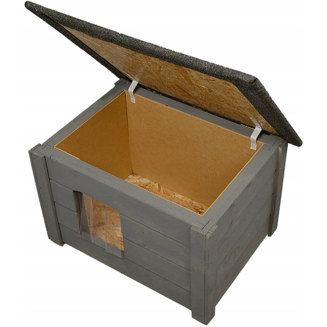 Kennel for dog, cat Woodok, insulated, spruce wood, gray color + bedding