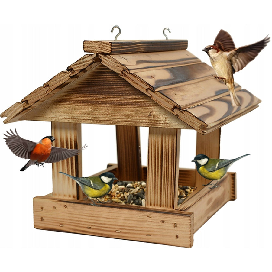 Woodok bird feeder, spruce wood, fired, strong hooks + bird seed 1kg.