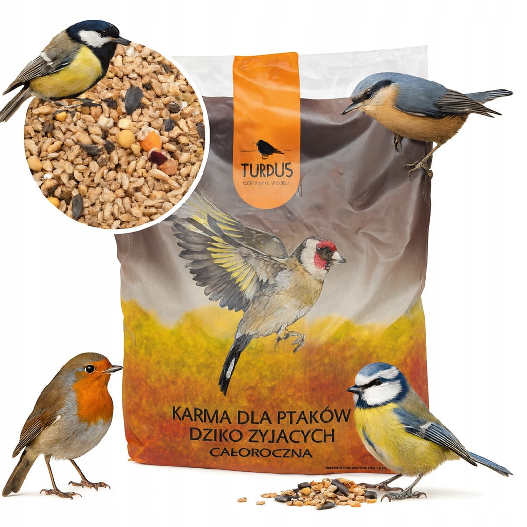 Woodok bird feeder, spruce wood, fired, strong hooks + bird seed 1kg.