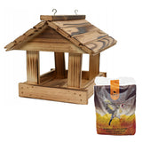 Woodok bird feeder, spruce wood, fired, strong hooks + bird seed 1kg.