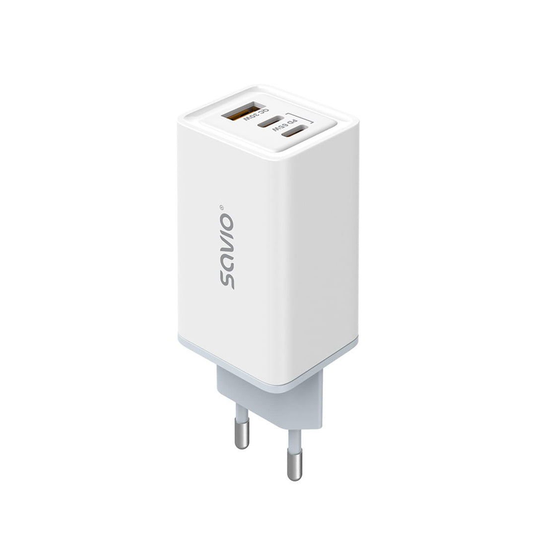 Savio Power Charger, 1x USB-A, 2x USB-C, GaN, 65W, white, SAVLA-07