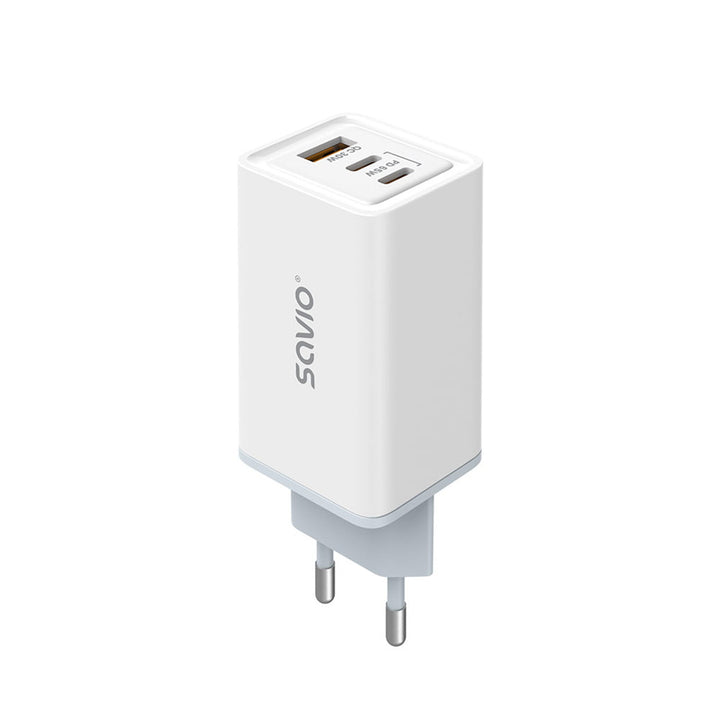 Savio Power Charger, 1x USB-A, 2x USB-C, GaN, 65W, white, SAVLA-07