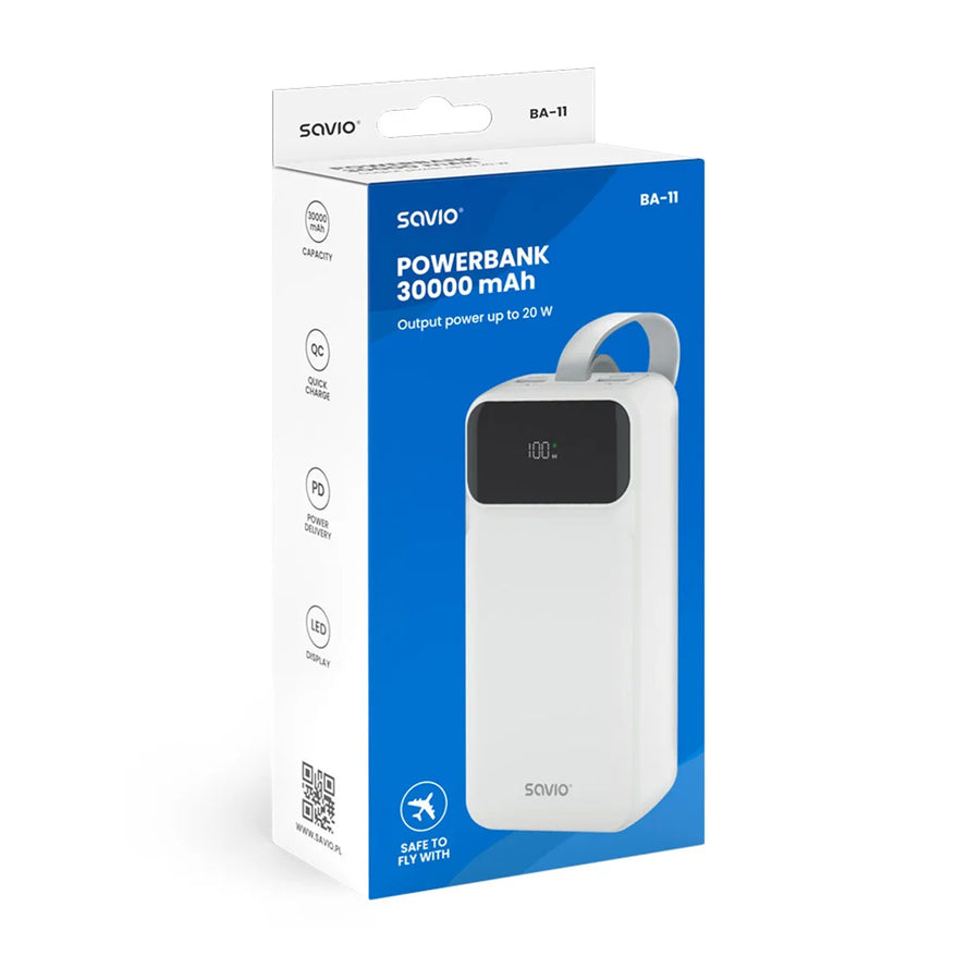 Powerbank SAVIO, 2 porty USB, 1 port USB-C, Quick Charge, Power Delivery, SAVBA-11