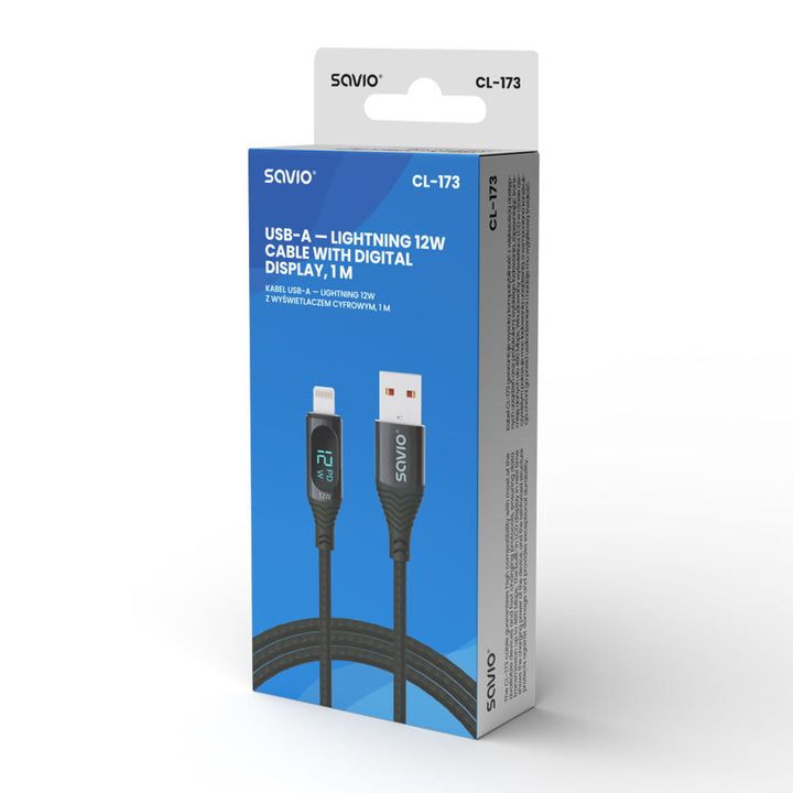 Savio USB to Lightning cable, digital display, length 1m, SAVKABELCL-173