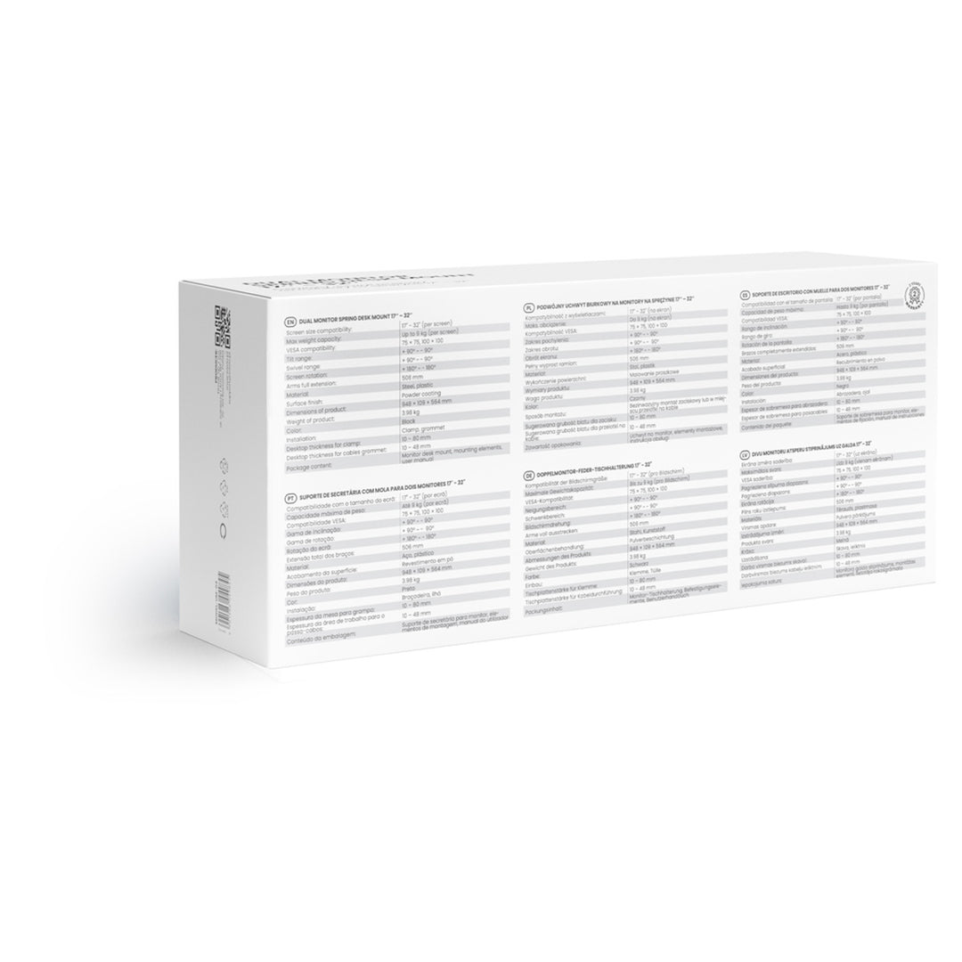 Savio double monitor desk mount, 17-32'', 9kg load per monitor, VESA, spring mechanism, black, SAVUM-04