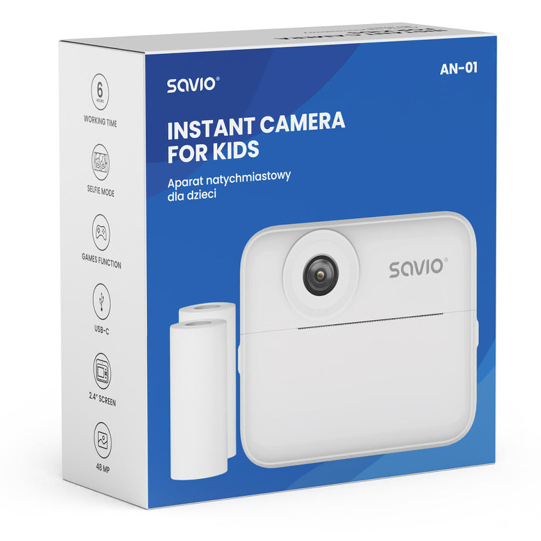 Savio instant camera for children, 48MP resolution, 2.4'' screen, 2 thermal rolls, SAVAN-01