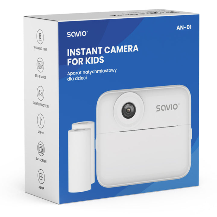 Savio instant camera for children, 48MP resolution, 2.4'' screen, 2 thermal rolls, SAVAN-01