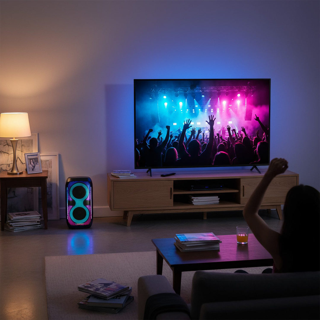 Blaupunkt Party Box Speaker, LED lighting, Bluetooth, USB and AUX, FM radio, karaoke function, remote control, battery life up to 18h, PB60X