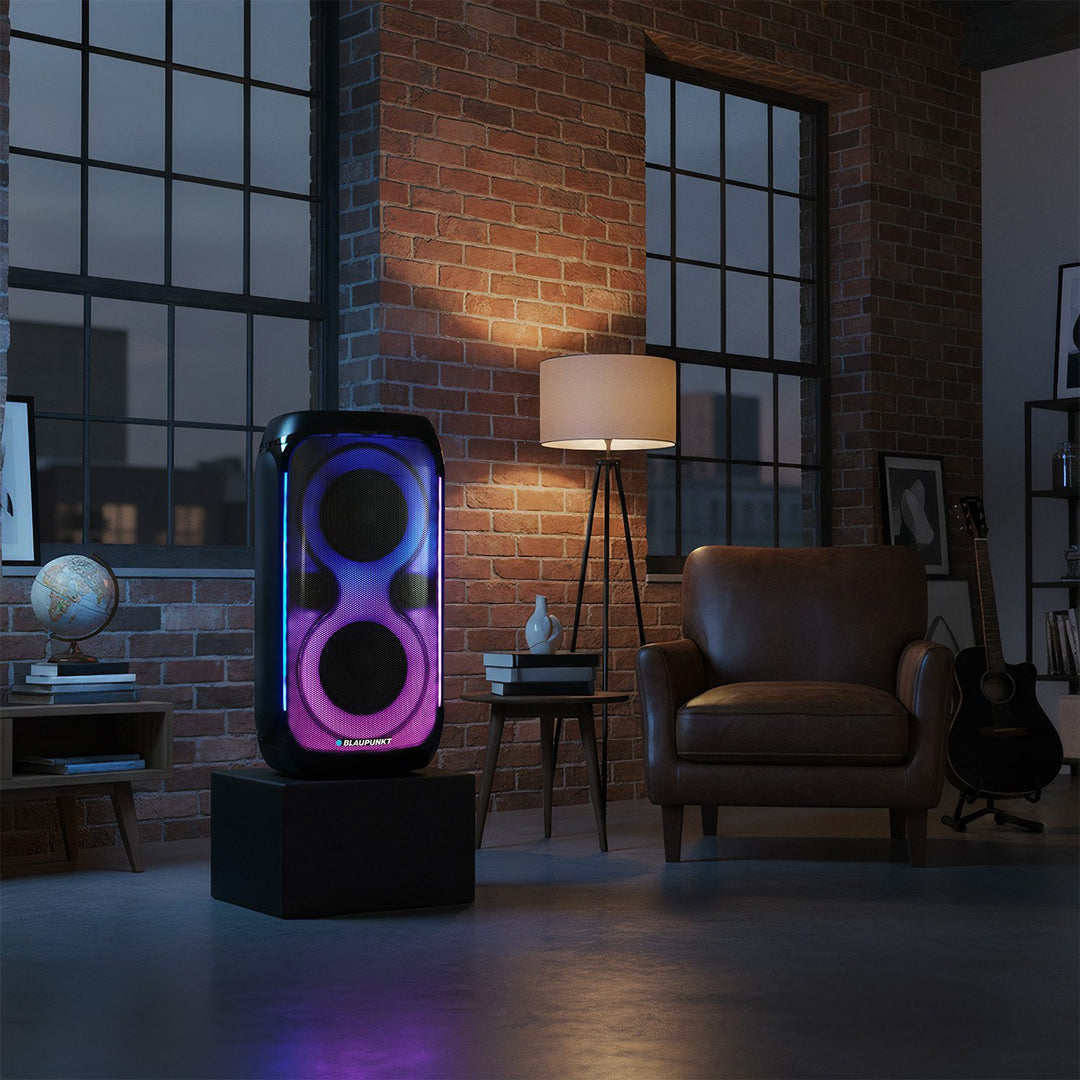 Blaupunkt Party Box Speaker, LED lighting, Bluetooth, USB and AUX, FM radio, karaoke function, remote control, battery life up to 18h, PB60X