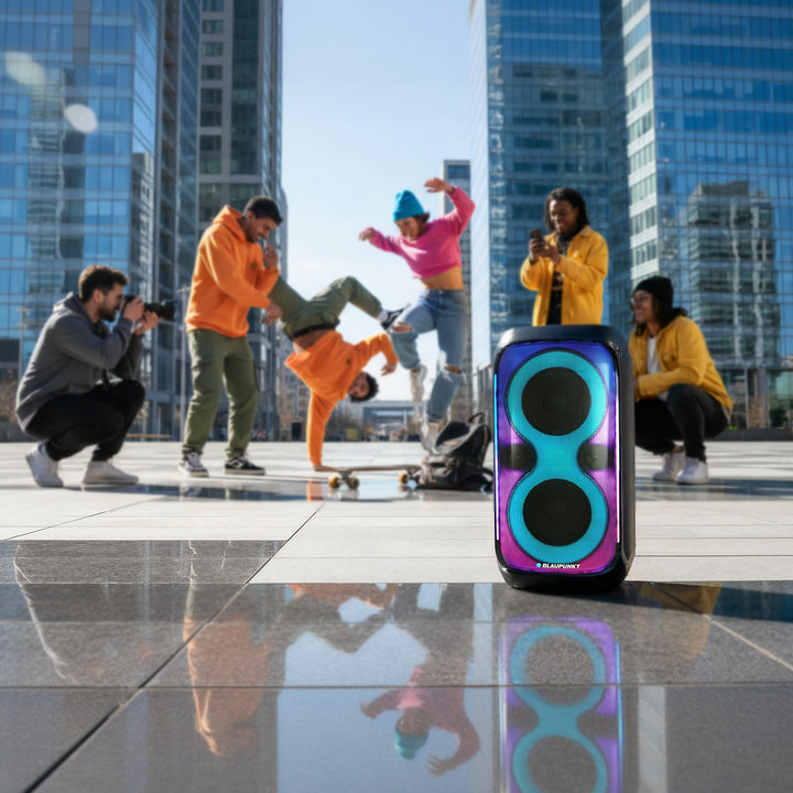 Blaupunkt Party Box Speaker, LED lighting, Bluetooth, USB and AUX, FM radio, karaoke function, remote control, battery life up to 18h, PB60X