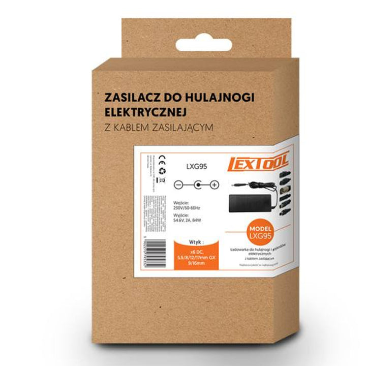 Lextool universal power charger for scooters and electric vehicles, 54.6V 2A, 6 DC plugs, LXG95