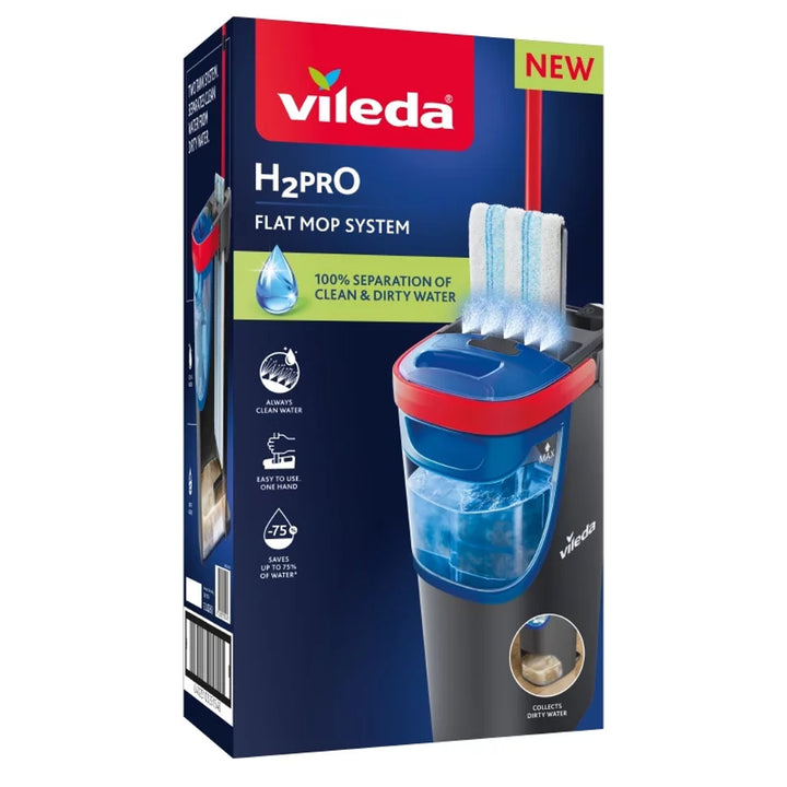 Vileda H2prO flat mop, 100% clean/dirty water separation, two reservoirs, microfiber pad, 360° tip, 175774