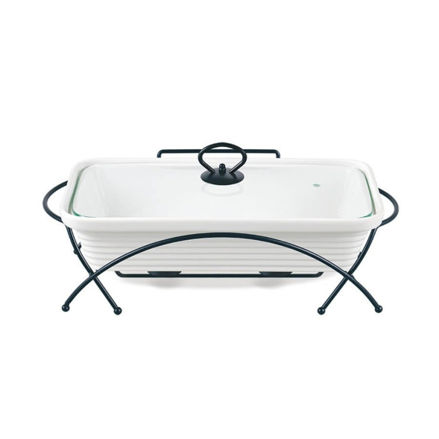 Maestro ceramic food warmer, rectangular, white color, capacity 1.7L, can be used in the oven, rack and lid with handle included, MR-11362-73