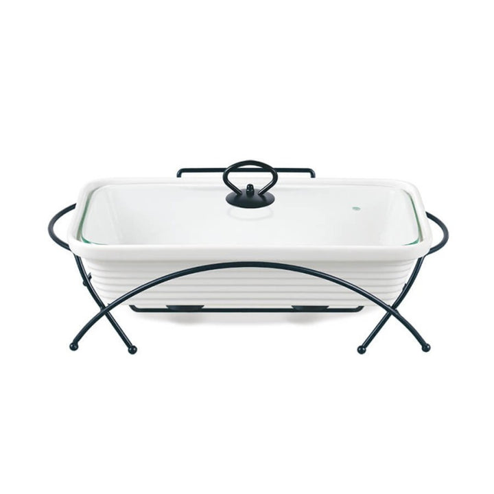 Maestro ceramic food warmer, rectangular, white color, capacity 2.4L, can be used in the oven, rack and lid with handle included, MR-11562-73