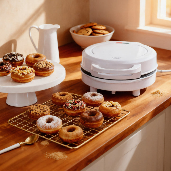 Adler doughnut maker, for 7 doughnuts, non-stick coating, white, 1500W, AD 3075