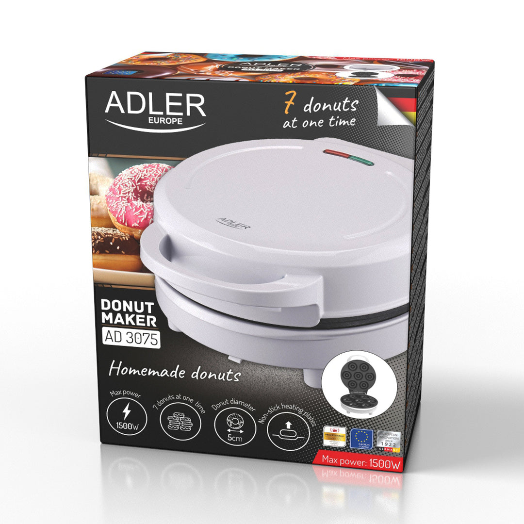 Adler doughnut maker, for 7 doughnuts, non-stick coating, white, 1500W, AD 3075