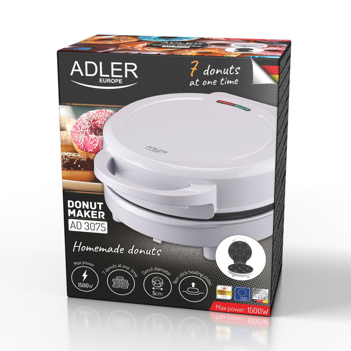 Adler doughnut maker, for 7 doughnuts, non-stick coating, white, 1500W, AD 3075