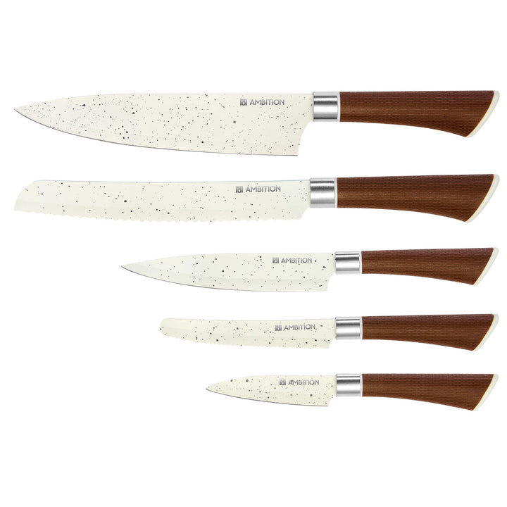 Nature 6-piece block knife set AMBITION, non-stick coating