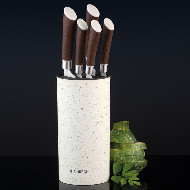 Nature 6-piece block knife set AMBITION, non-stick coating