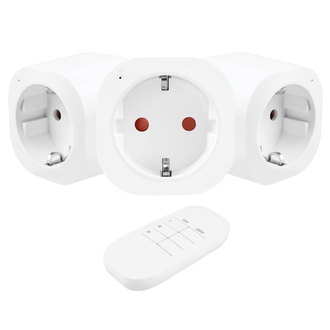 GreenBlue Remote-Controlled Outlets, 3-Pack, Programmable, Range up to 30 m, 220–240 V AC, 50/60 Hz, 16 A, 433 MHz, GB313 F